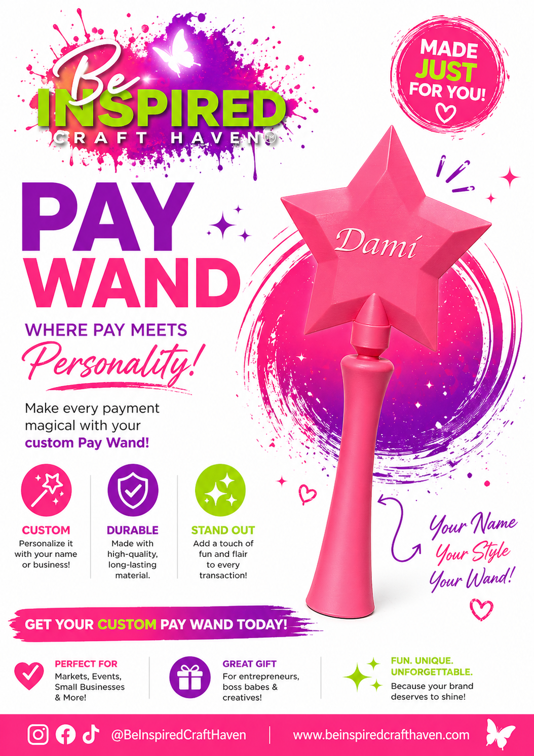 Magic Tap to Pay Wand - Contactless Credit Card Holder, Fairy Wand (3D Printed)
