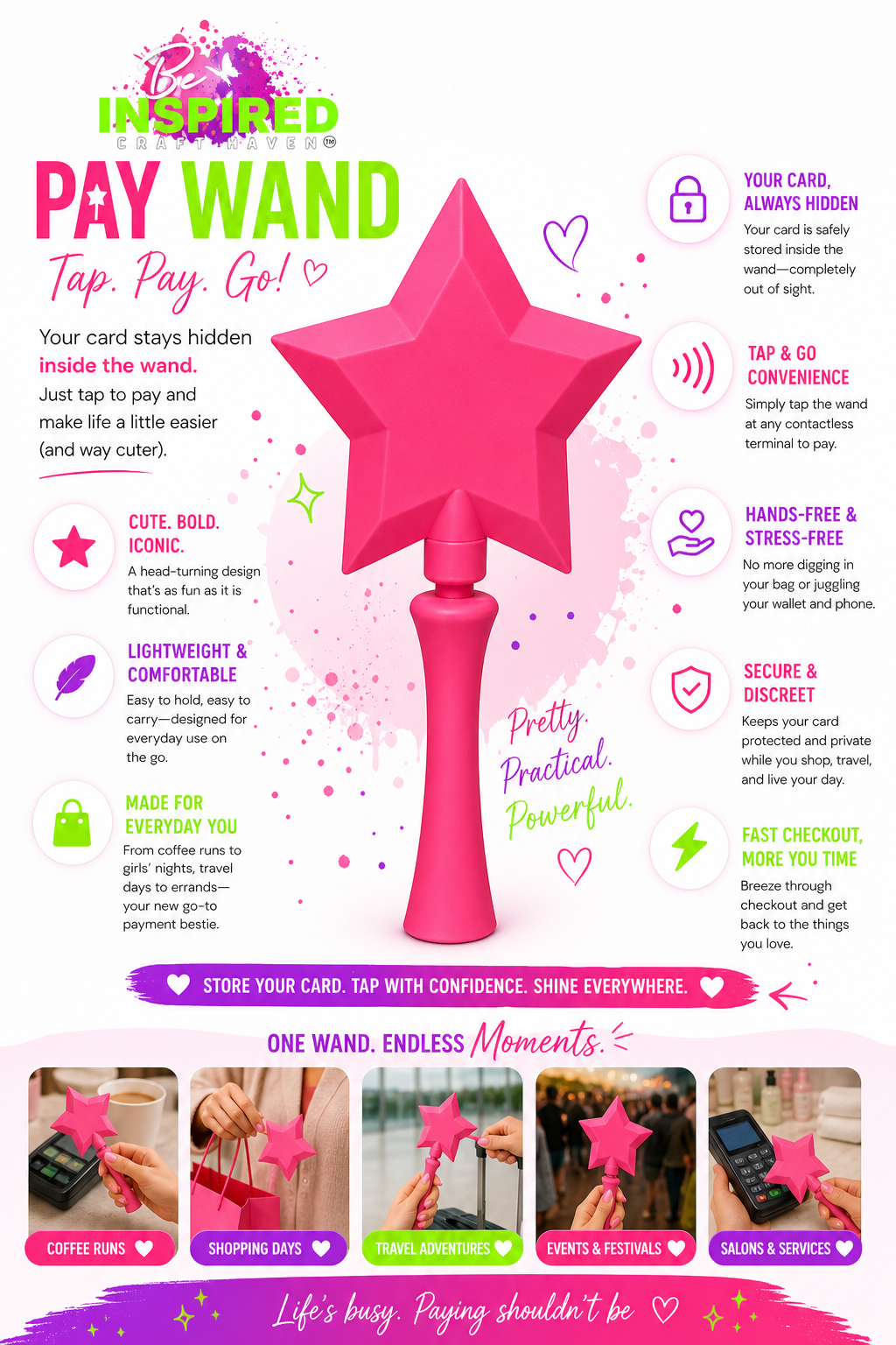 Magic Tap to Pay Wand - Contactless Credit Card Holder, Fairy Wand (3D Printed)